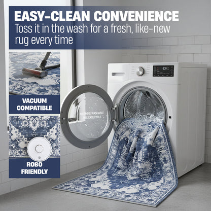 Muddy Carpet Navybell Washable Area Rugs for Living Room, Bedroom & Dining Room – Modern Soft Low Pile Non Slip Carpet – Pet Friendly Waterproof Foldable Rugs for Home