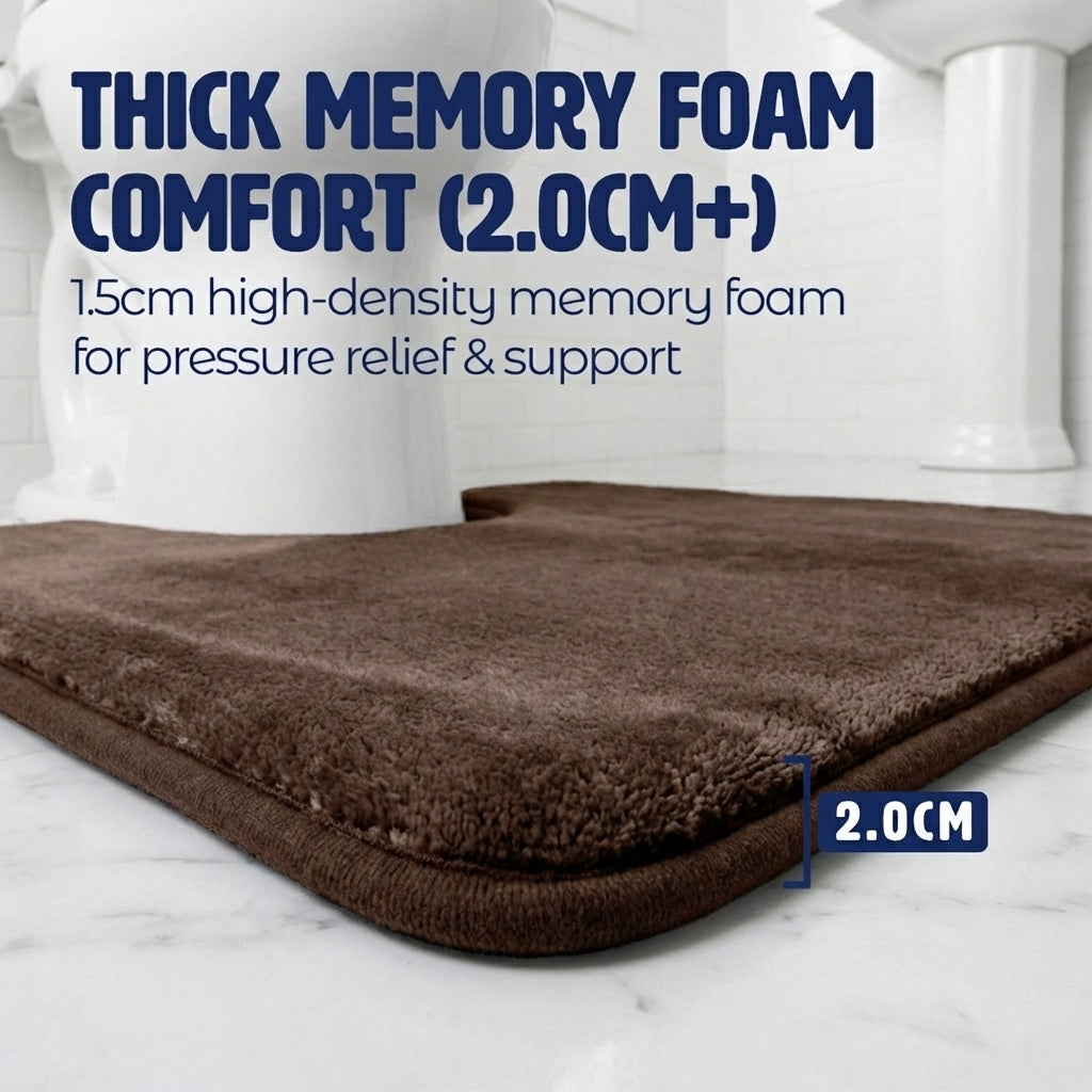 Muddymats® Memory Foam Bath Mat Set 2 Piece – Velvet Soft Non Slip Bathroom Rugs Set, Thick Absorbent Washable Bath Mats for Bathroom Floor and Shower, 20"x30" + 20"x20" U-Shaped