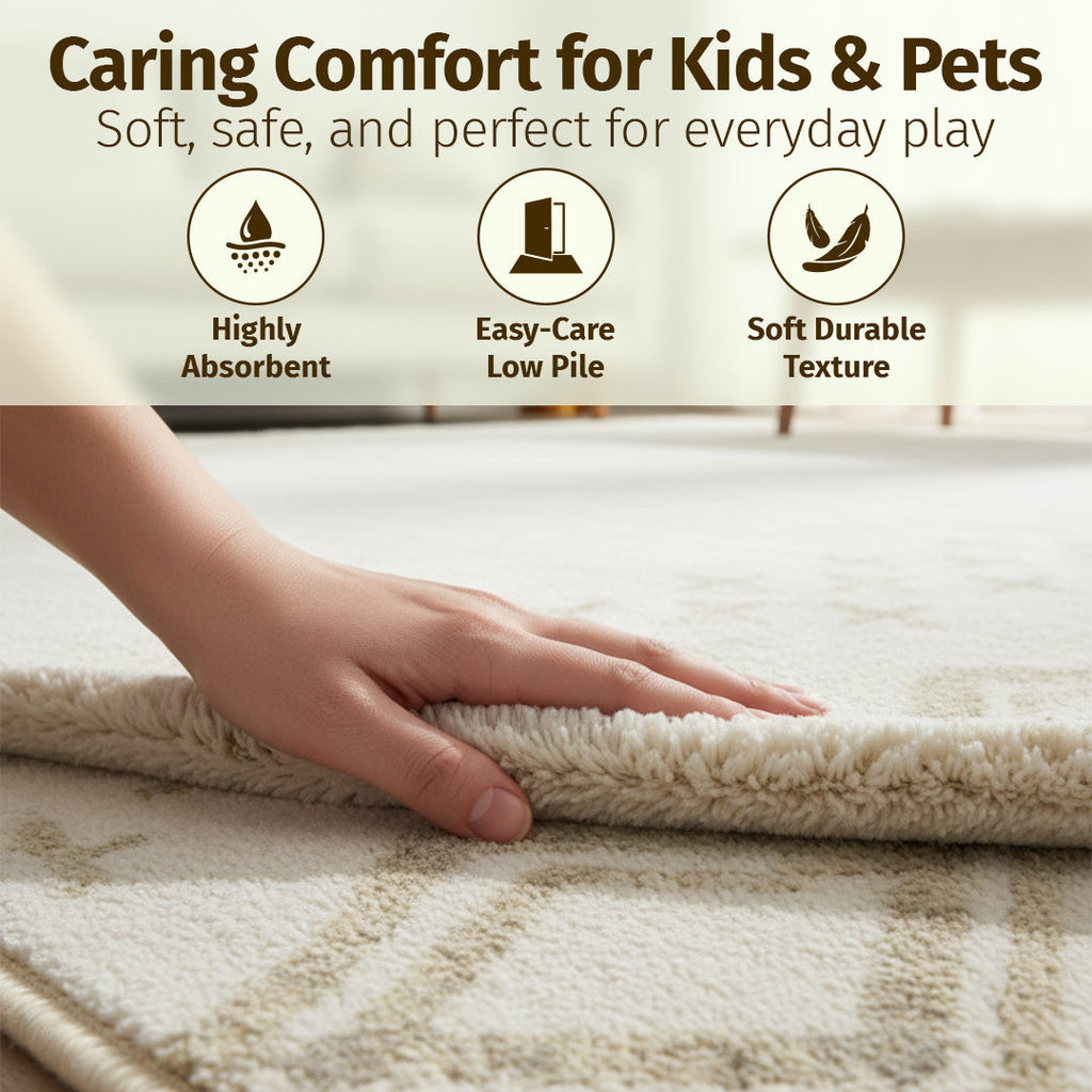 Muddy Carpet Tribal Washable Area Rugs for Living Room, Bedroom & Dining Room – Modern Soft Low Pile Non Slip Carpet – Pet Friendly Waterproof Foldable Rugs for Home