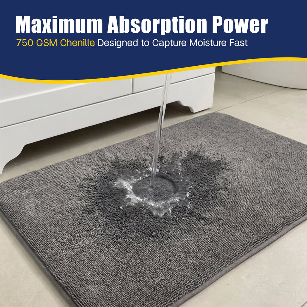 Muddymats® CloudStep Bathroom Rugs, Non Slip Bath Mats for Bathroom, Super Absorbent Memory Foam Chenille, Quick Dry Machine Washable Thick Toilet Rug for Shower Tub and Floor