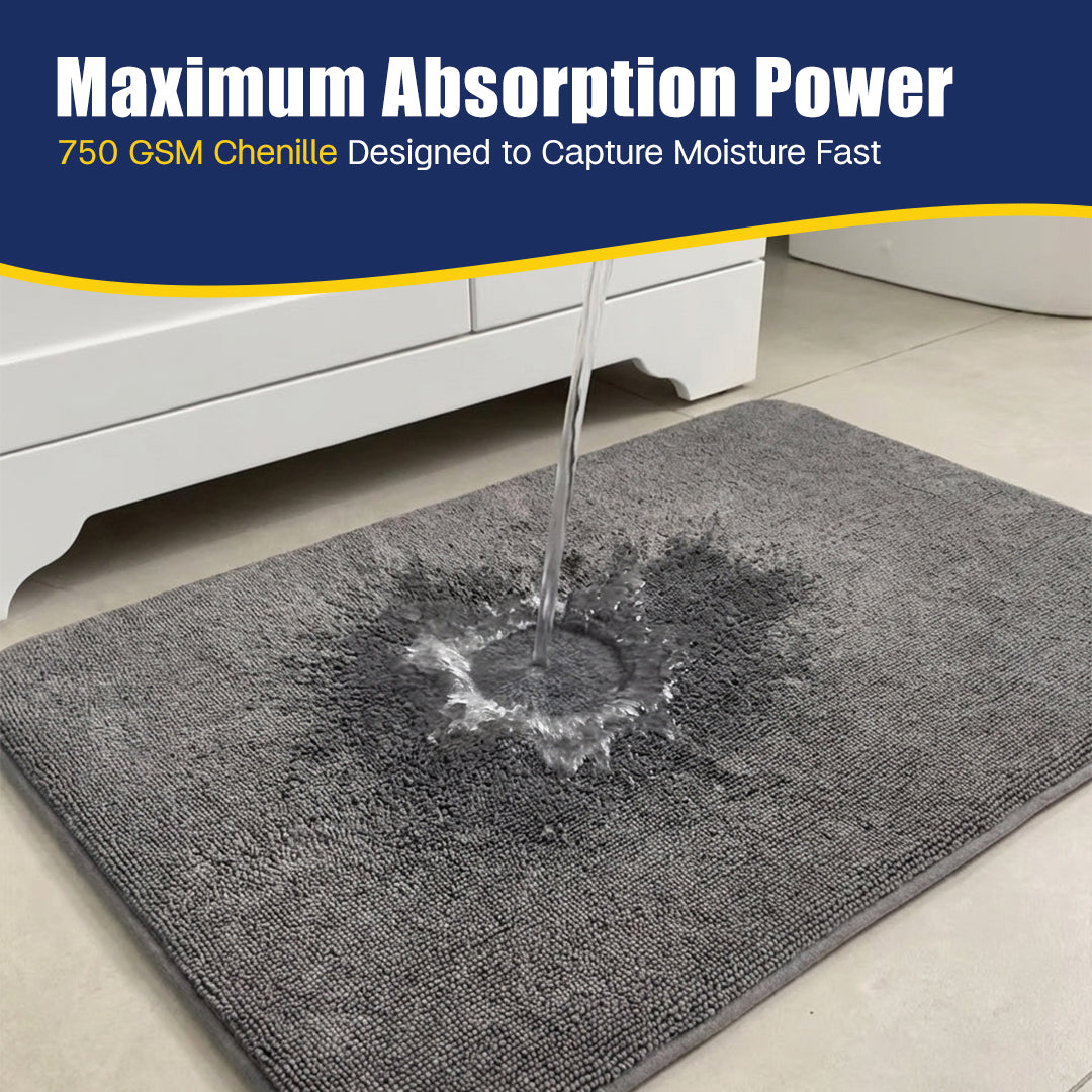Muddymats® CloudStep Bathroom Rugs, Non Slip Bath Mats for Bathroom, Super Absorbent Memory Foam Chenille, Quick Dry Machine Washable Thick Toilet Rug for Shower Tub and Floor