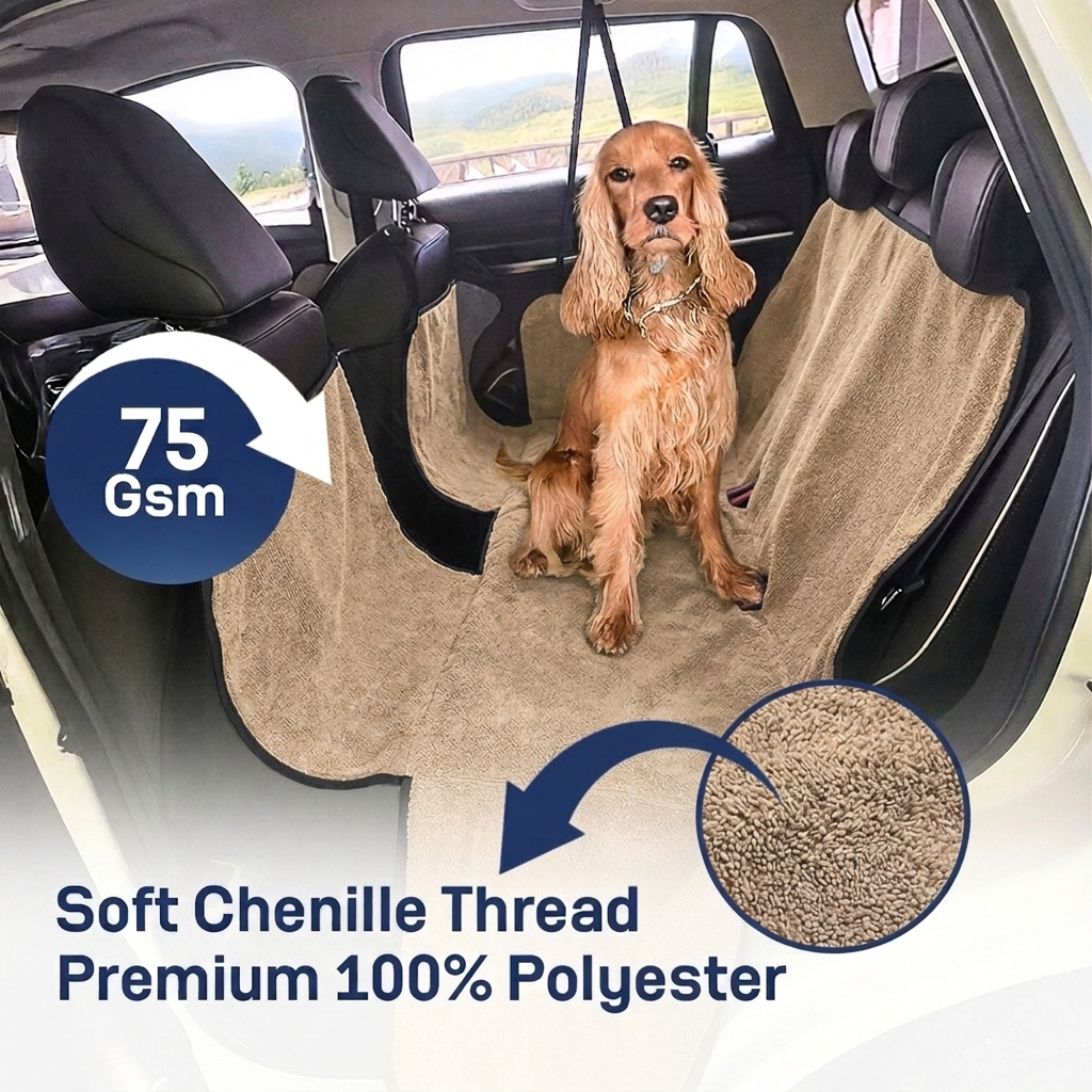 Muddymats® Petite Chenille Dog Car Seat Cover for Back Seat, 100% Waterproof Dog Hammock for Car, SUVs & Trucks, Heavy Duty, Scratch Proof Car Seat Cover, Slip Resistant Backing & Side Flaps