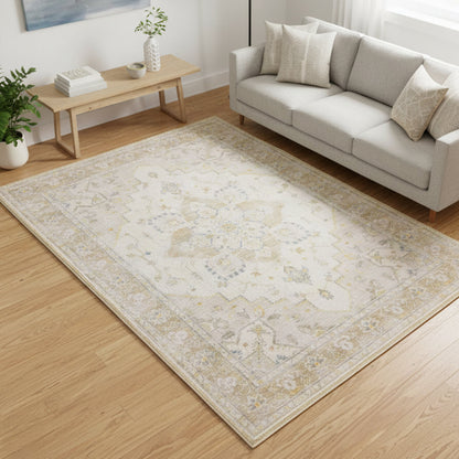 Muddy Carpet Champagne Washable Area Rugs for Living Room, Bedroom & Dining Room – Modern Soft Low Pile Non Slip Carpet – Pet Friendly Waterproof Foldable Rugs for Home