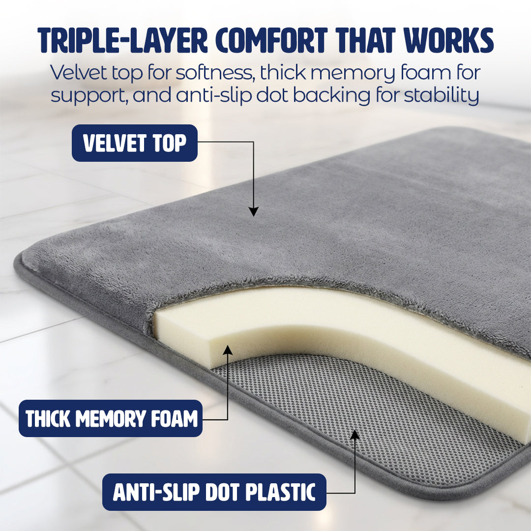Muddymats® Memory Foam Bath Mat Set 2 Piece – Velvet Soft Non Slip Bathroom Rugs Set, Thick Absorbent Washable Bath Mats for Bathroom Floor and Shower, 20"x30" + 20"x20" U-Shaped