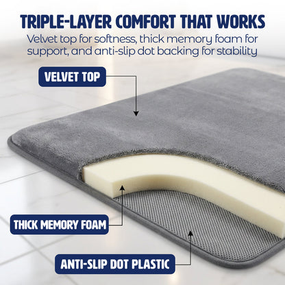 Muddymats® Memory Foam Bath Mat Set 2 Piece – Velvet Soft Non Slip Bathroom Rugs Set, Thick Absorbent Washable Bath Mats for Bathroom Floor and Shower, 20"x30" + 20"x20" U-Shaped
