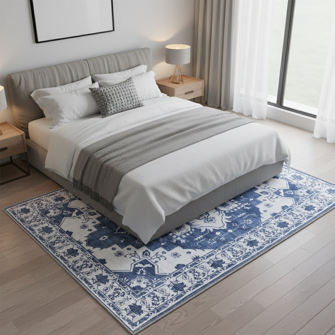 Muddy Carpet Navybell Washable Area Rugs for Living Room, Bedroom & Dining Room – Modern Soft Low Pile Non Slip Carpet – Pet Friendly Waterproof Foldable Rugs for Home