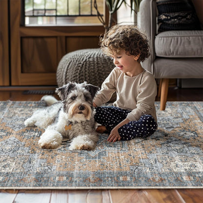 Muddy Carpet Coral Washable Area Rugs for Living Room, Bedroom & Dining Room – Modern Soft Low Pile Non Slip Carpet – Pet Friendly Waterproof Foldable Rugs for Home