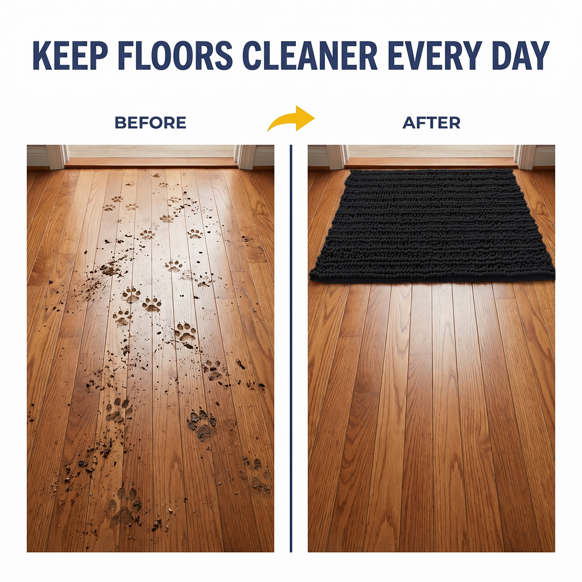 Muddymats® DuoMax Dog Door Mat for Muddy Paws – Dual-Texture Absorbent Mat Chenille Entryway Muddy Carpet®, Microfiber Quick Dry, Slip Resistant Machine Washable Indoor Mat