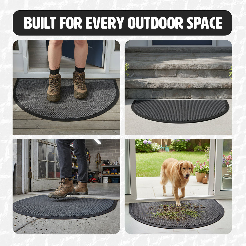 Muddymats® Semi-Circle Meshy Door Mat Heavy-Duty Quick-Dry Floor Mat, Sand & Dirt Trapper for Indoor & Outdoor, Ideal for Entrance, Patios & Garages, Low-Profile, Non-Slip, Washable, Mudroom