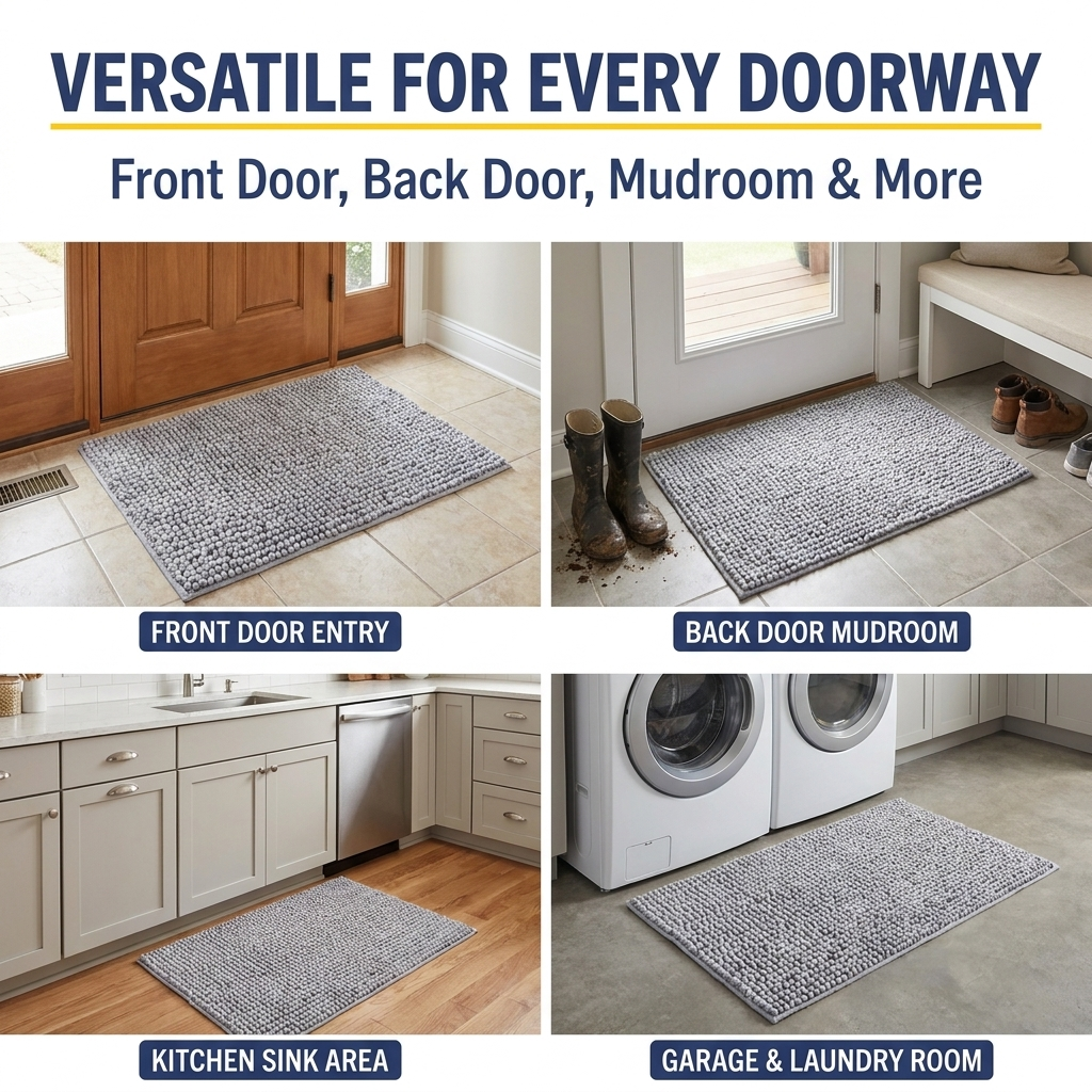 Muddymats® T.Max Dog Door Mat for Muddy Paws – Dirt-Trapping Chenille Entryway Muddy Carpet®, Super Water Absorbent Microfiber, Quick Dry, Slip Resistant Washable Indoor Mat
