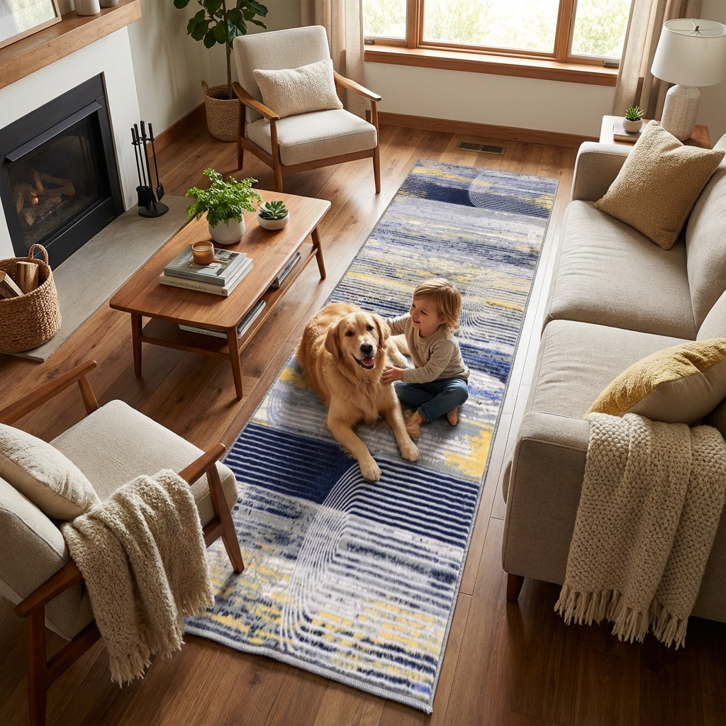Muddy Carpet Horizon Washable Area Rugs for Living Room, Bedroom & Dining Room – Modern Soft Low Pile Non Slip Carpet – Pet Friendly Waterproof Foldable Rugs for Home