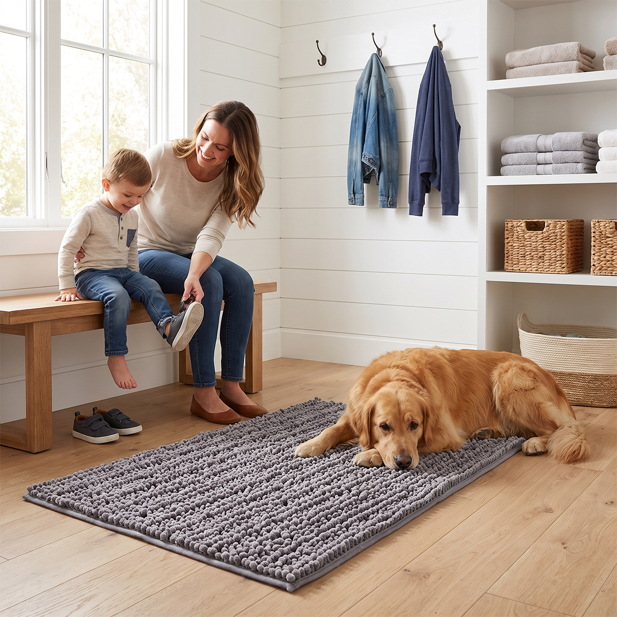 Muddymats® DuoMax Dog Door Mat for Muddy Paws – Dual-Texture Absorbent Mat Chenille Entryway Muddy Carpet®, Microfiber Quick Dry, Slip Resistant Machine Washable Indoor Mat