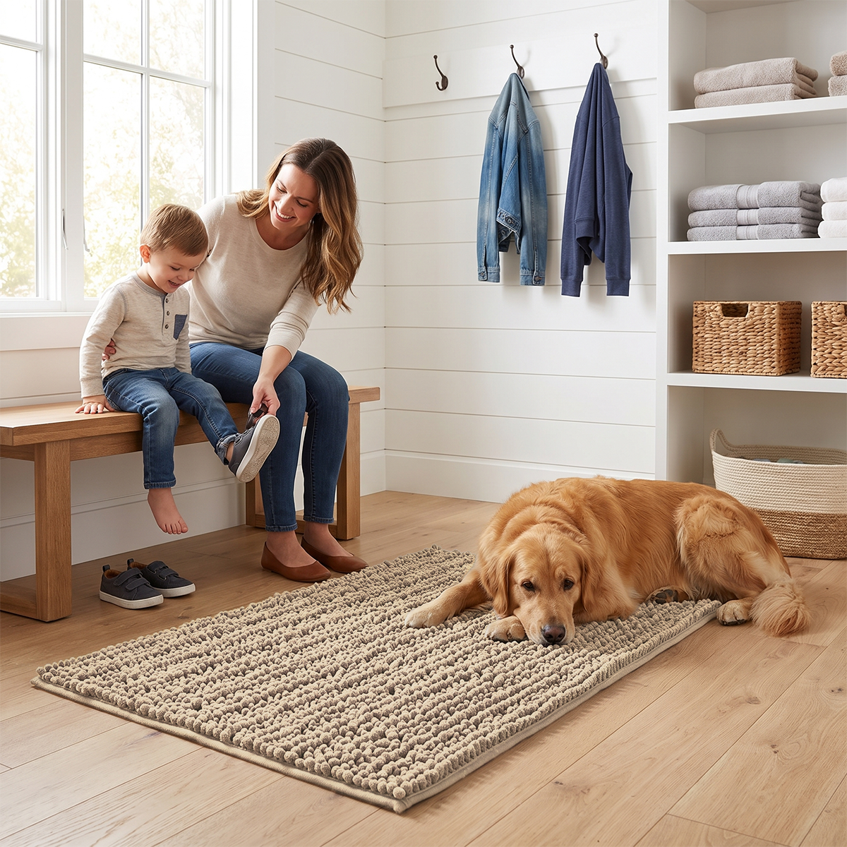 Muddymats® DuoMax Dog Door Mat for Muddy Paws – Dual-Texture Absorbent Mat Chenille Entryway Muddy Carpet®, Microfiber Quick Dry, Slip Resistant Machine Washable Indoor Mat
