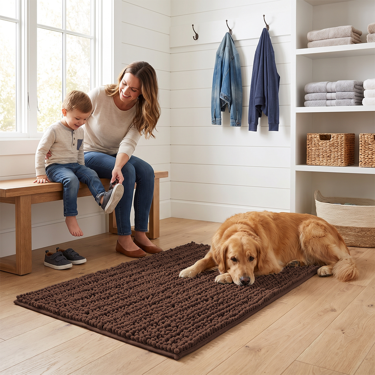 Muddymats® DuoMax Dog Door Mat for Muddy Paws – Dual-Texture Absorbent Mat Chenille Entryway Muddy Carpet®, Microfiber Quick Dry, Slip Resistant Machine Washable Indoor Mat