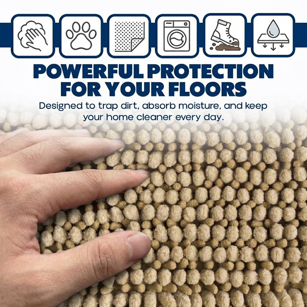 Muddymats® T.Max Dual Tone Indoor Dog Door Mat & Bathroom Rugs – Non Slip Chenille Entryway Rug for Muddy Paws, Super Absorbent Washable Front Door Mat, Quick Dry Bath Mat