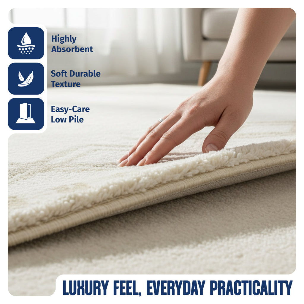 Muddy Carpet Champagne Washable Area Rugs for Living Room, Bedroom & Dining Room – Modern Soft Low Pile Non Slip Carpet – Pet Friendly Waterproof Foldable Rugs for Home