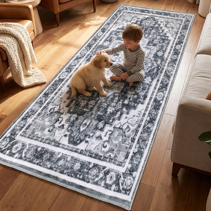 Muddy Carpet Onyx Washable Area Rugs for Living Room, Bedroom & Dining Room – Modern Soft Low Pile Non Slip Carpet – Pet Friendly Waterproof Foldable Rugs for Home