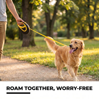 Muddymats® Retractable Dog Leash – 16 ft Heavy Duty Tape Leash for Small & Medium Dogs up to 44 lbs | One-Button Brake, 360° Tangle-Free | Ergonomic Grip