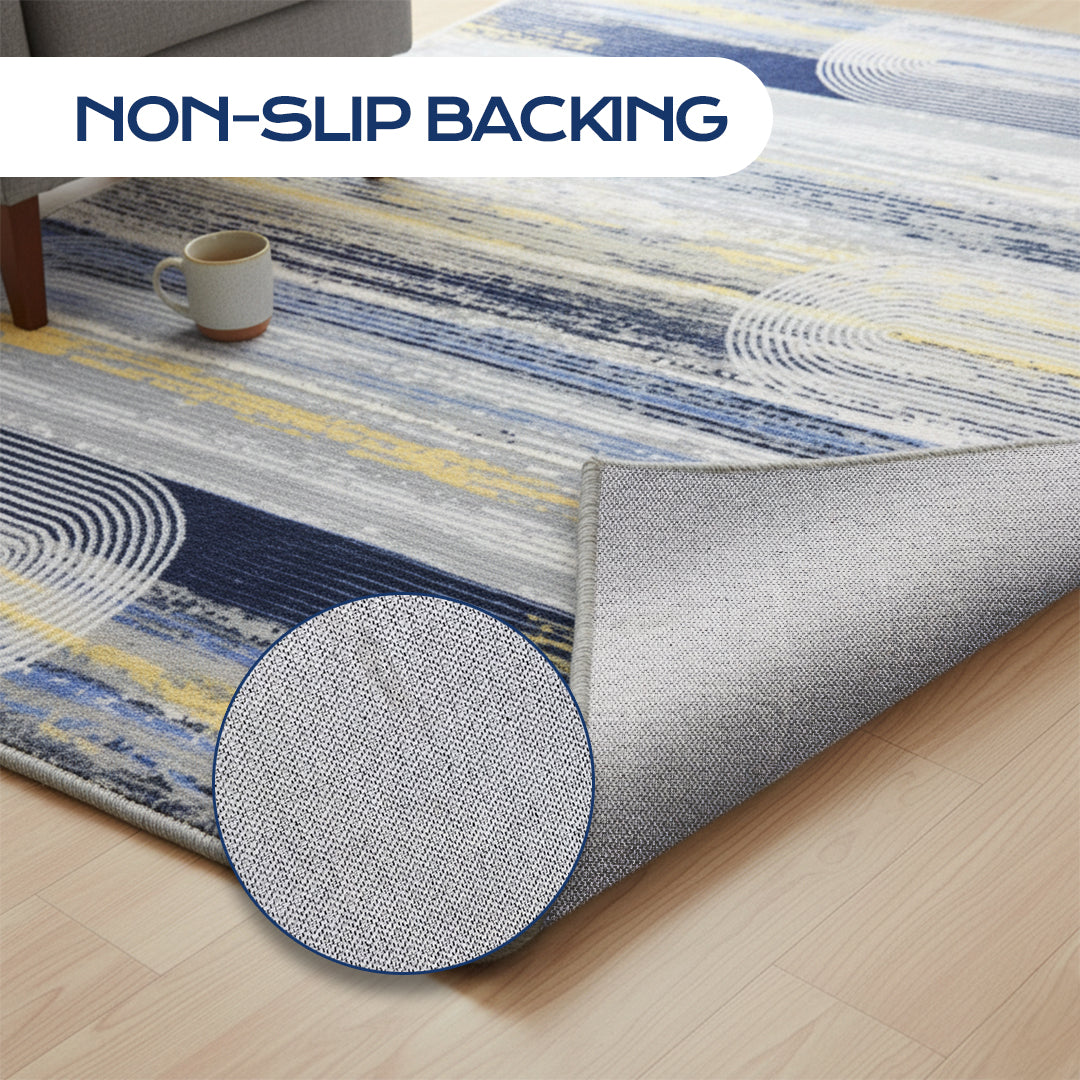Muddy Carpet Horizon Washable Area Rugs for Living Room, Bedroom & Dining Room – Modern Soft Low Pile Non Slip Carpet – Pet Friendly Waterproof Foldable Rugs for Home