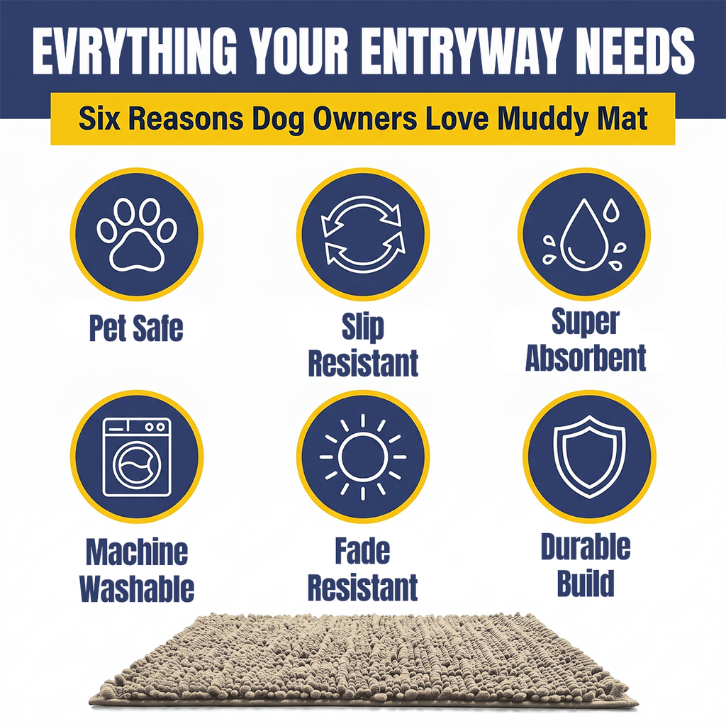 Muddymats® MudMax Dog Door Mat for Muddy Paws – Ultra Water Absorbing Mat Chenille Muddy Carpet® Soaks 5X Water, Microfiber Quick Dry, Slip Resistant Machine Washable Indoor Mat