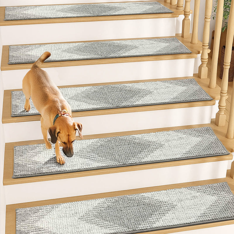 Muddymats® Soft Chenille Stair Treads Non-Slip Reusable, Super Absorbent Stair Treads for Wooden Steps, Tile & Marble Floor, Easy to Install & Machine Washable - Aspen 30'' x 7''