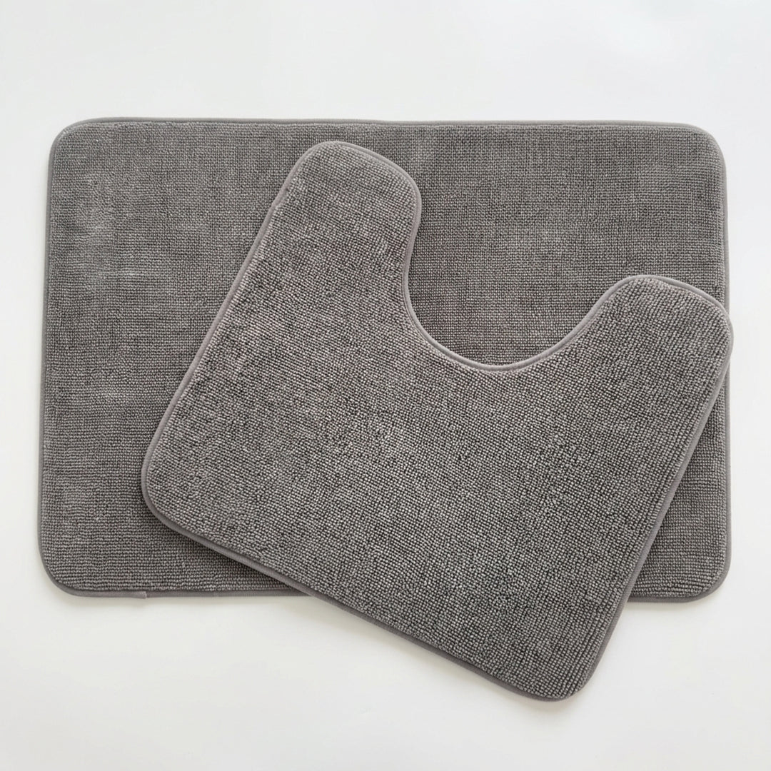 Muddymats® CloudStep Bathroom Rugs 2 Piece Set, Non Slip Bath Mats for Bathroom, Absorbent Memory Foam Chenille, Machine Washable Quick Dry Toilet Rug Set, 20"x30" + 20"x20" U-Shaped