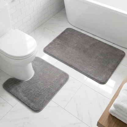 Muddymats® CloudStep Bathroom Rugs 2 Piece Set, Non Slip Bath Mats for Bathroom, Absorbent Memory Foam Chenille, Machine Washable Quick Dry Toilet Rug Set, 20"x30" + 20"x20" U-Shaped
