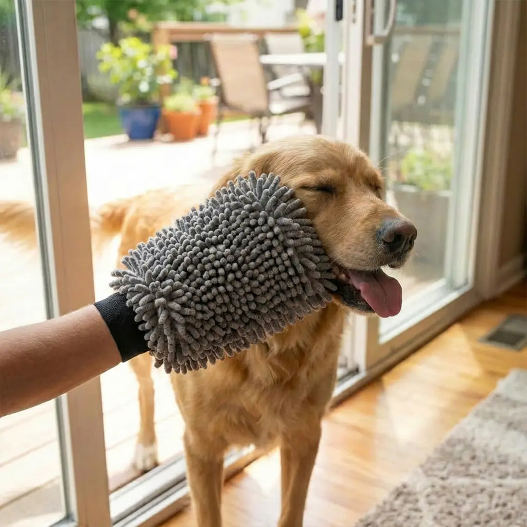 Muddymats® Dog Washing Gloves – Dual-Sided Pet Grooming Mitt with TPR Brush & Chenille Microfiber – Dog Wash Mitt for Bathing, Shedding & Hair Removal – Pet Bath Gloves for All Coat Types
