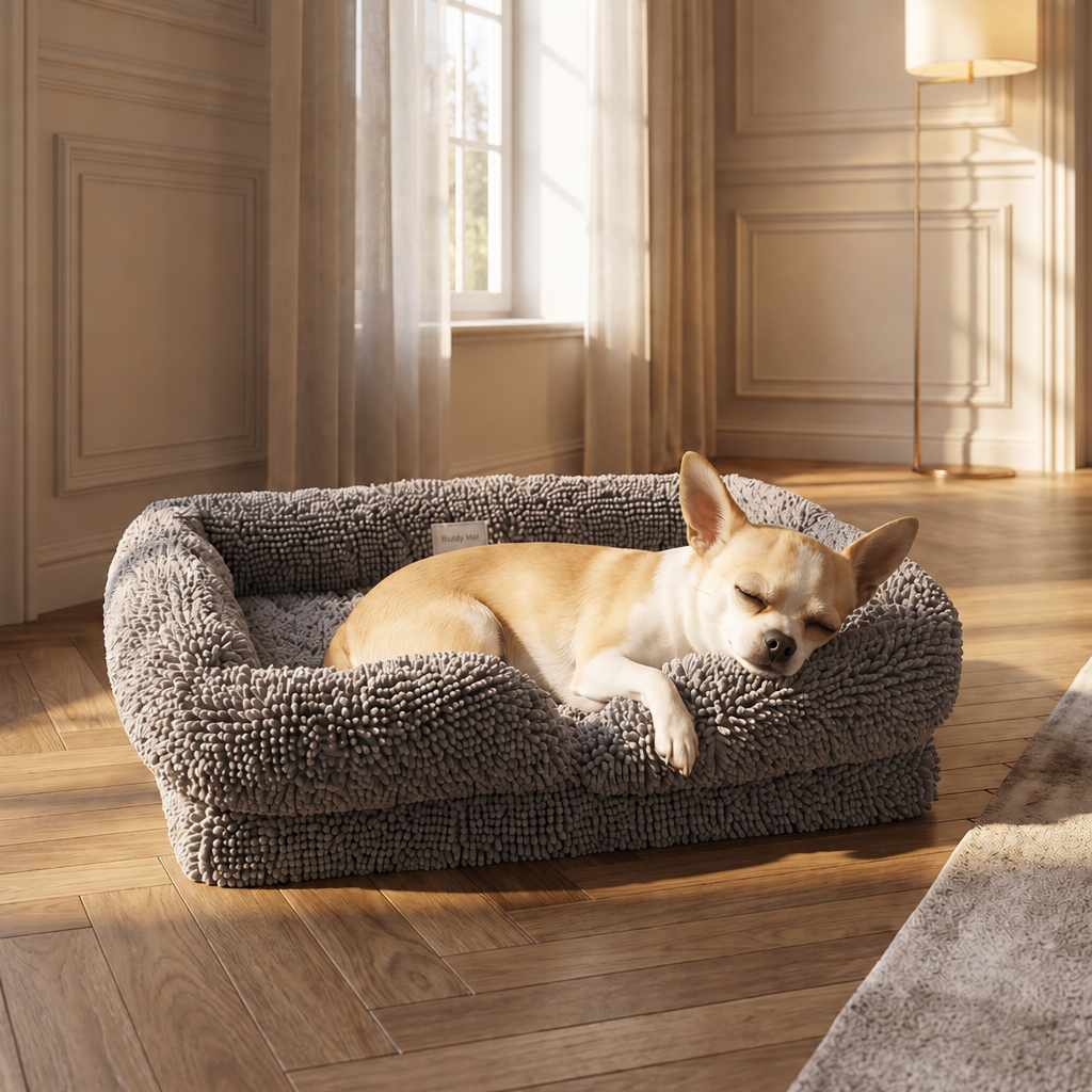 Muddymats® Rectangle Dog Bed — Real Memory Foam Support, Cozy Chenille Cover, Machine Washable | Fits Small to Large Dogs