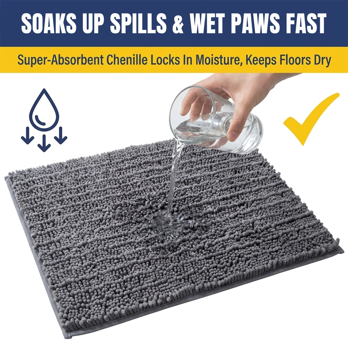 Muddymats® MudMax Dog Door Mat for Muddy Paws – Ultra Water Absorbing Mat Chenille Muddy Carpet® Soaks 5X Water, Microfiber Quick Dry, Slip Resistant Machine Washable Indoor Mat