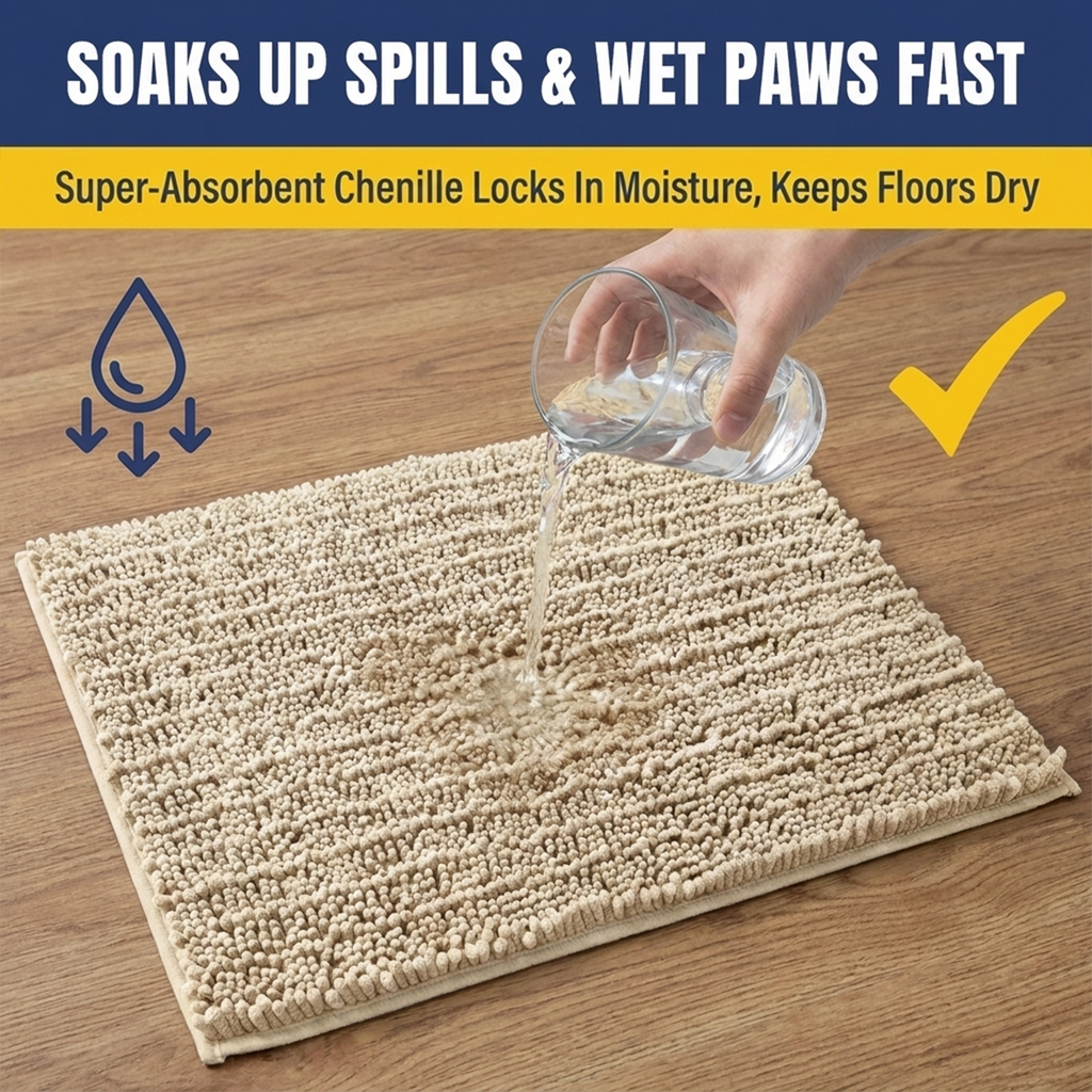 Muddymats® MudMax Dog Door Mat for Muddy Paws – Ultra Water Absorbing Mat Chenille Muddy Carpet® Soaks 5X Water, Microfiber Quick Dry, Slip Resistant Machine Washable Indoor Mat