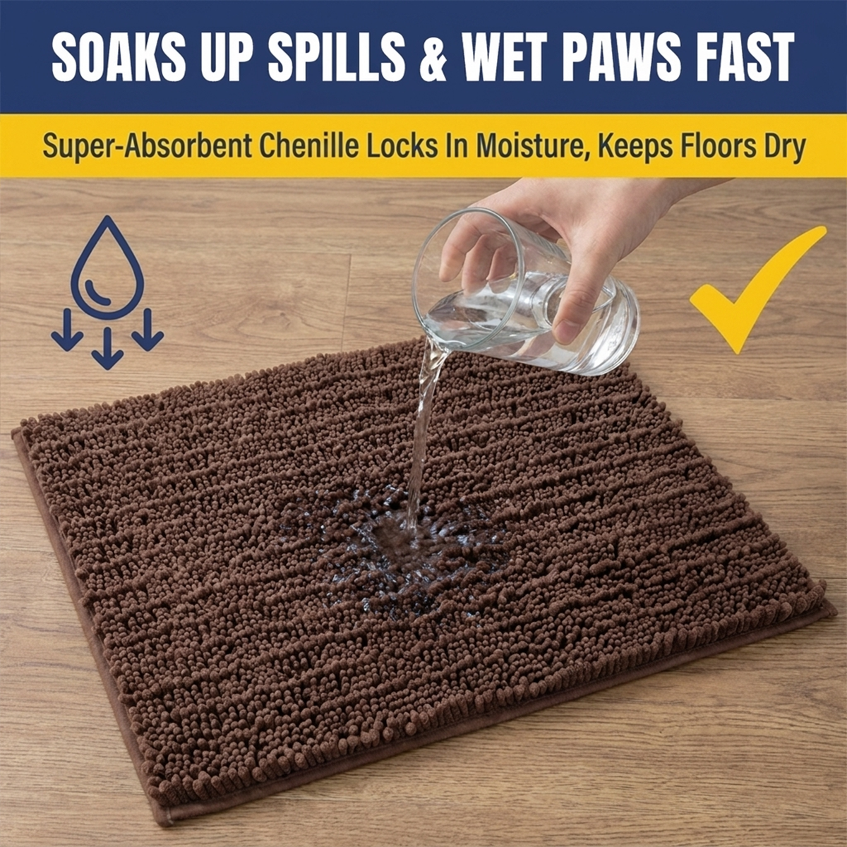 Muddymats® MudMax Dog Door Mat for Muddy Paws – Ultra Water Absorbing Mat Chenille Muddy Carpet® Soaks 5X Water, Microfiber Quick Dry, Slip Resistant Machine Washable Indoor Mat