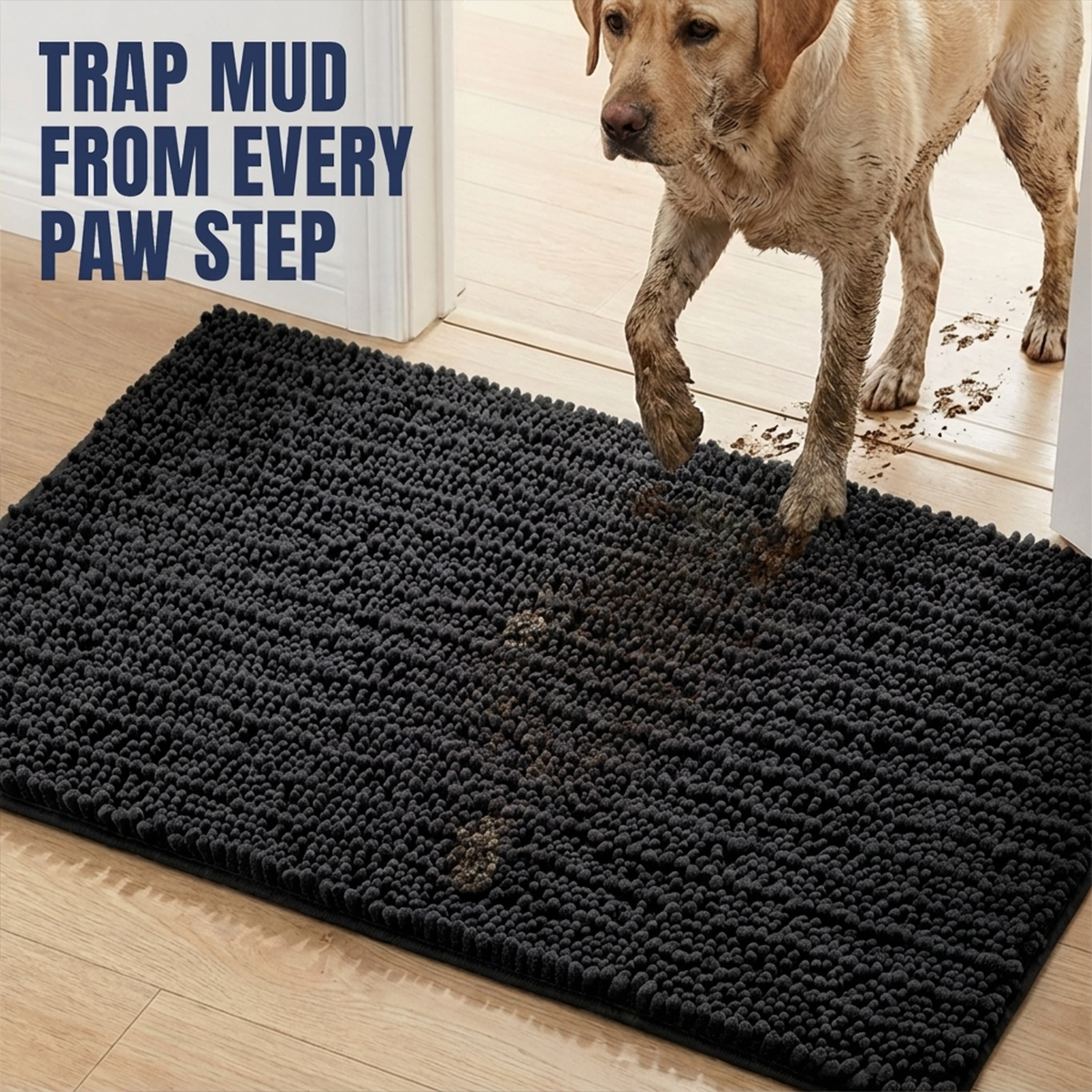 Muddymats® MudMax Dog Door Mat for Muddy Paws – Ultra Water Absorbing Mat Chenille Muddy Carpet® Soaks 5X Water, Microfiber Quick Dry, Slip Resistant Machine Washable Indoor Mat