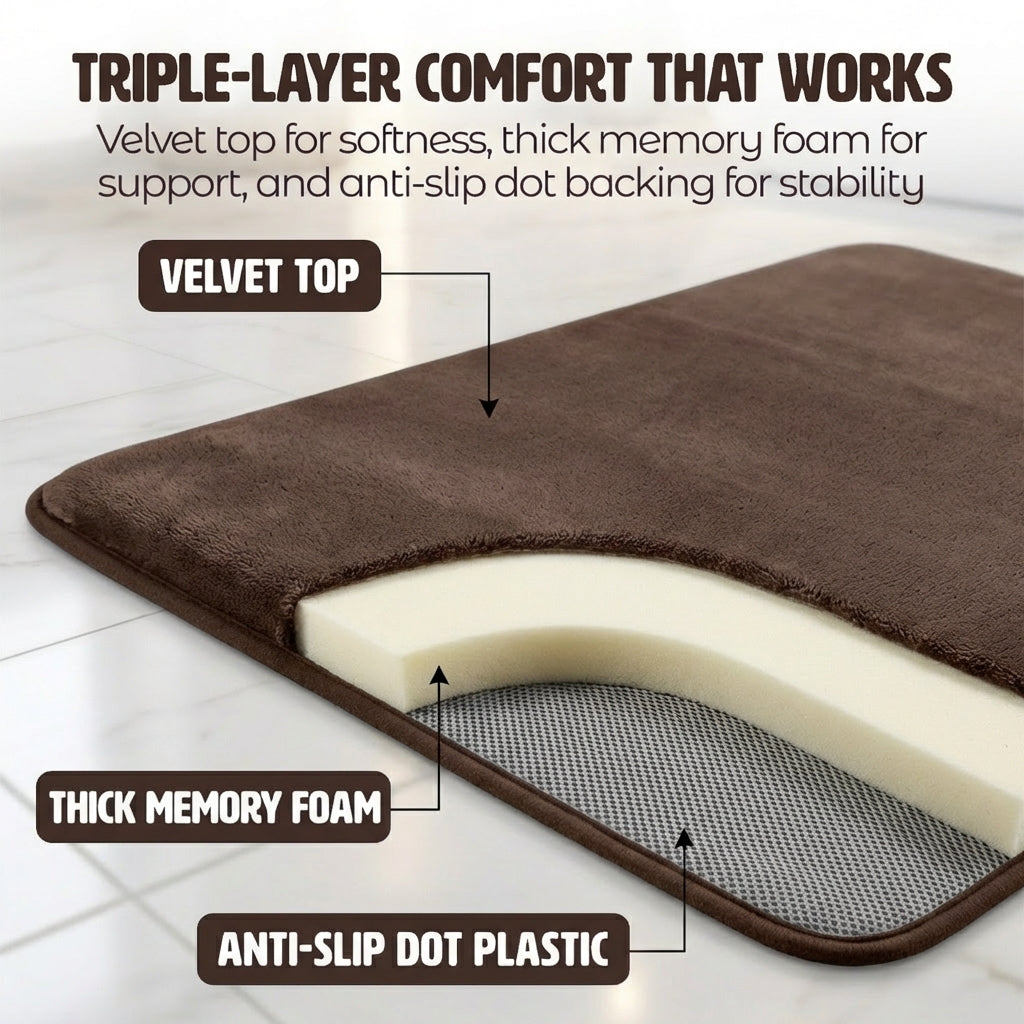 Muddymats® Memory Foam Bath Mat – Velvet Soft Non Slip Bathroom Rugs, Thick Absorbent Bath Rugs, Washable Bath Mat for Bathroom Floor and Shower
