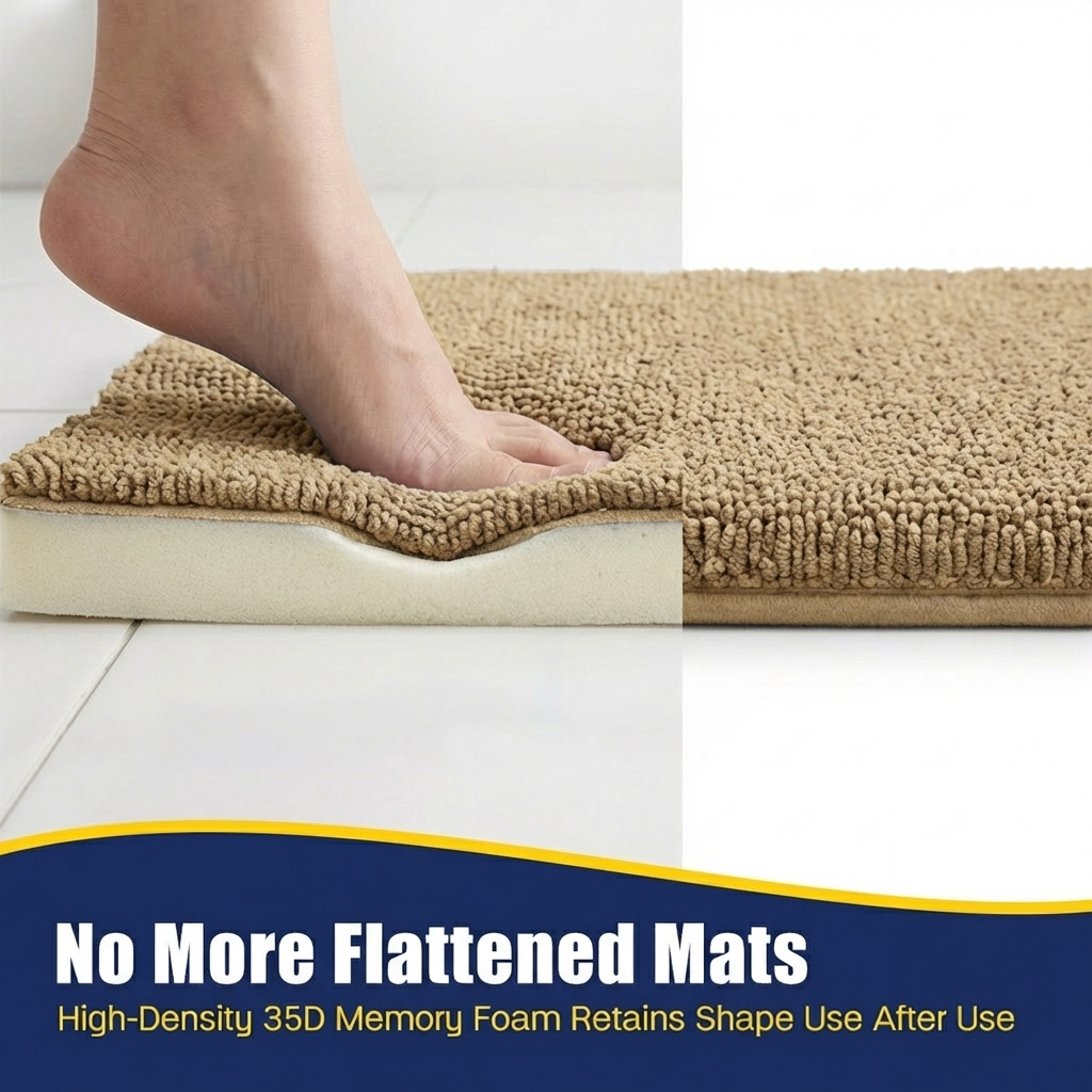 Muddymats® CloudStep Bathroom Rugs, Non Slip Bath Mats for Bathroom, Super Absorbent Memory Foam Chenille, Quick Dry Machine Washable Thick Toilet Rug for Shower Tub and Floor