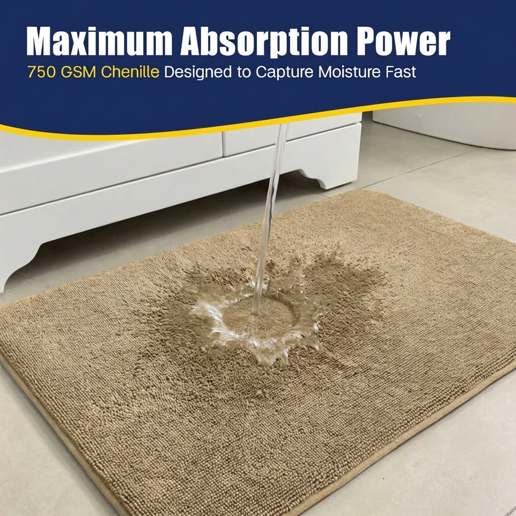 Muddymats® CloudStep Bathroom Rugs, Non Slip Bath Mats for Bathroom, Super Absorbent Memory Foam Chenille, Quick Dry Machine Washable Thick Toilet Rug for Shower Tub and Floor