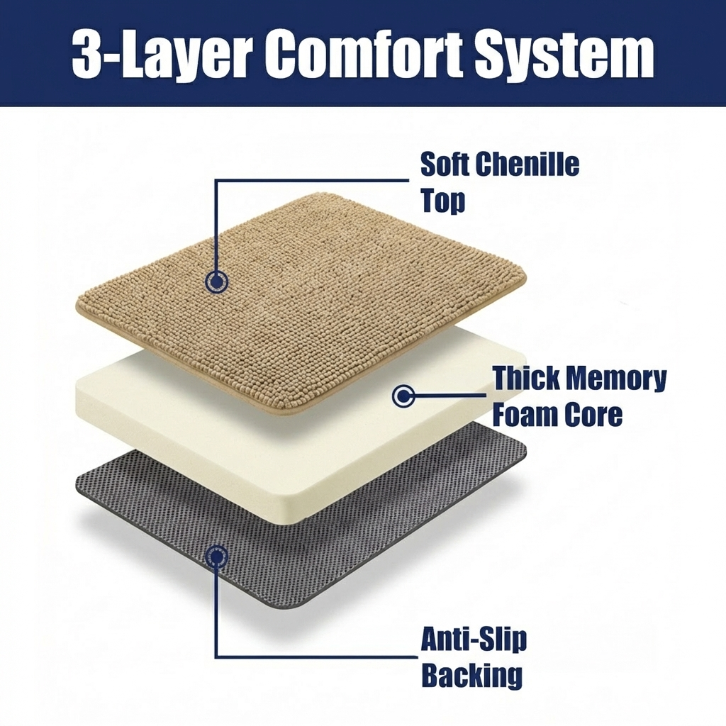 Muddymats® CloudStep Bathroom Rugs 2 Piece Set, Non Slip Bath Mats for Bathroom, Absorbent Memory Foam Chenille, Machine Washable Quick Dry Toilet Rug Set, 20"x30" + 20"x20" U-Shaped