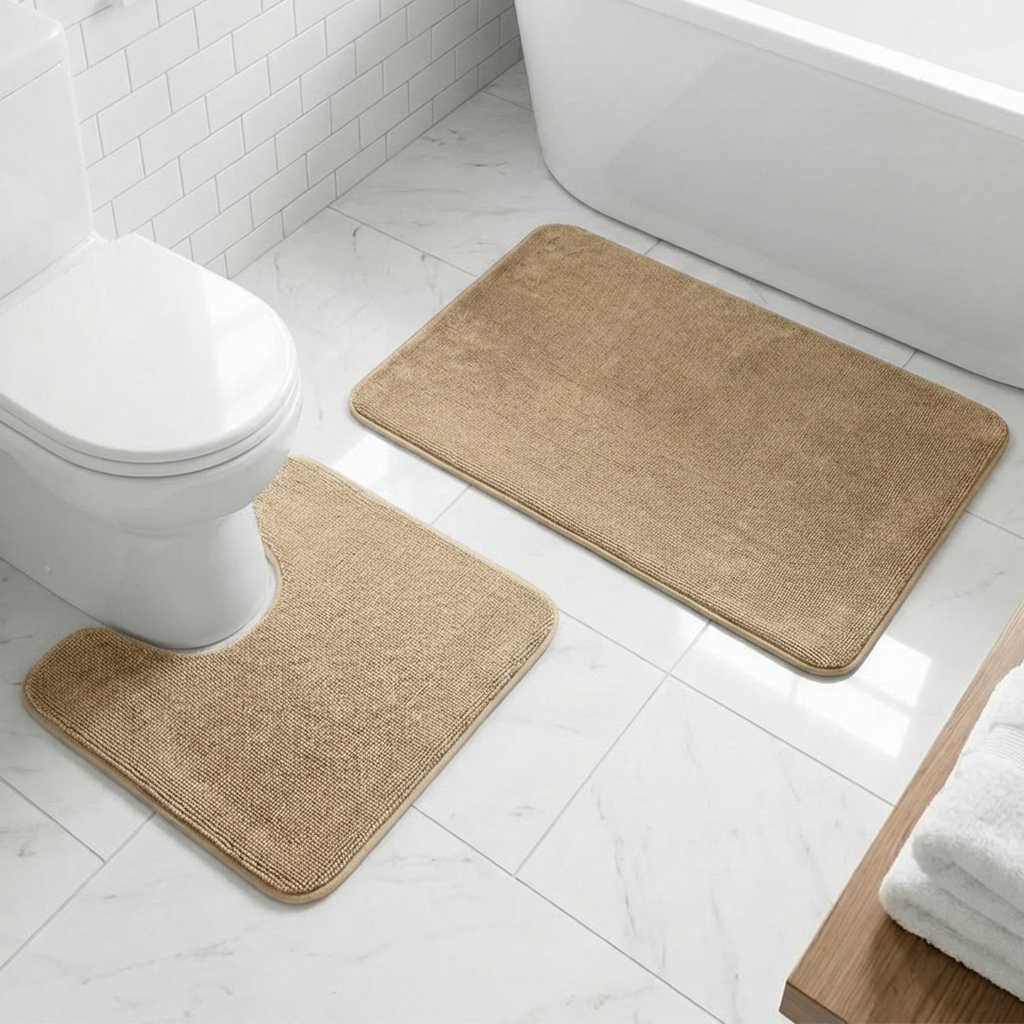Muddymats® CloudStep Bathroom Rugs 2 Piece Set, Non Slip Bath Mats for Bathroom, Absorbent Memory Foam Chenille, Machine Washable Quick Dry Toilet Rug Set, 20"x30" + 20"x20" U-Shaped