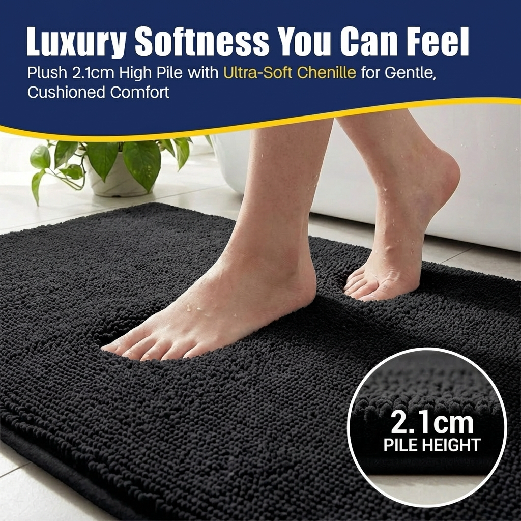 Muddymats® CloudStep Bathroom Rugs, Non Slip Bath Mats for Bathroom, Super Absorbent Memory Foam Chenille, Quick Dry Machine Washable Thick Toilet Rug for Shower Tub and Floor