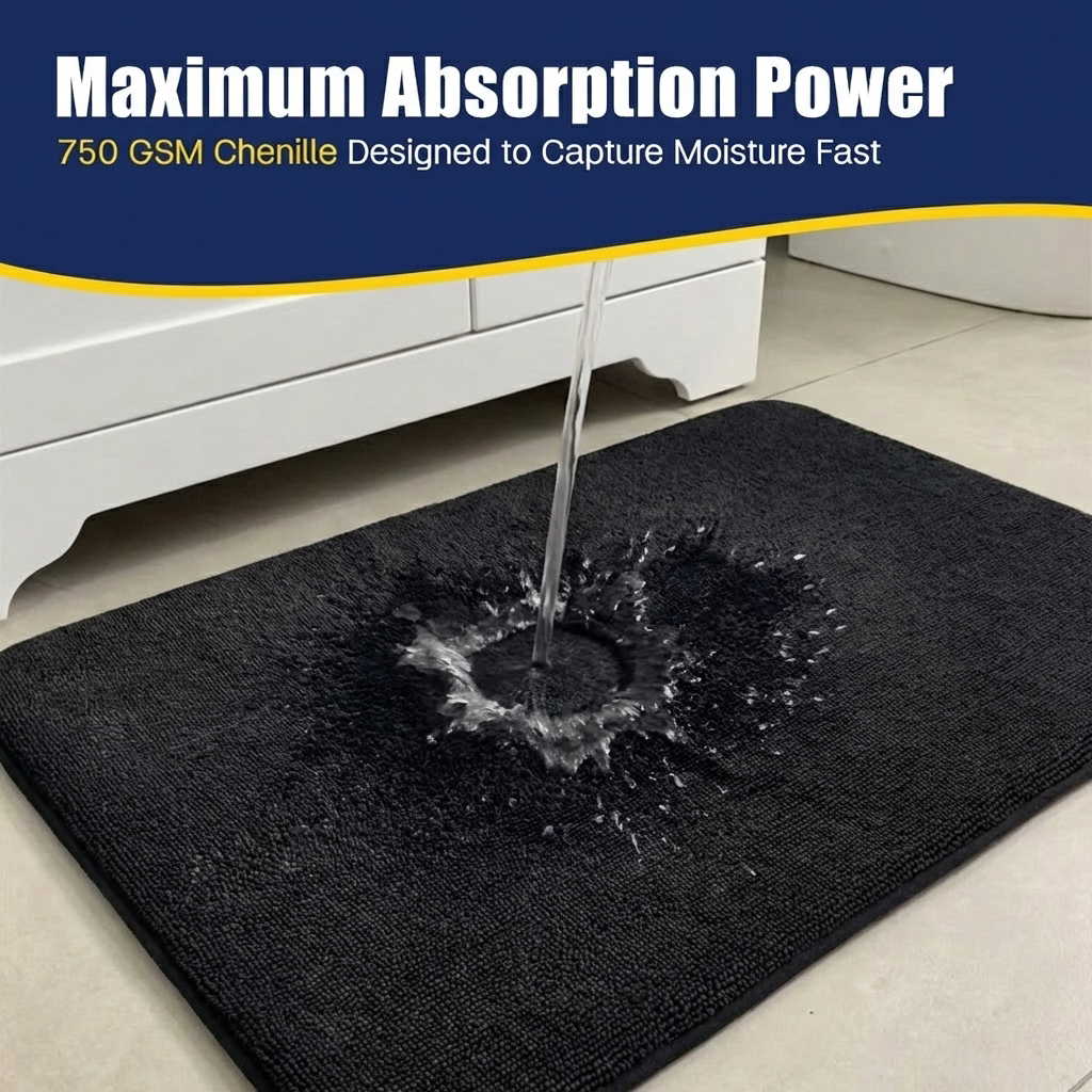 Muddymats® CloudStep Bathroom Rugs 2 Piece Set, Non Slip Bath Mats for Bathroom, Absorbent Memory Foam Chenille, Machine Washable Quick Dry Toilet Rug Set, 20"x30" + 20"x20" U-Shaped