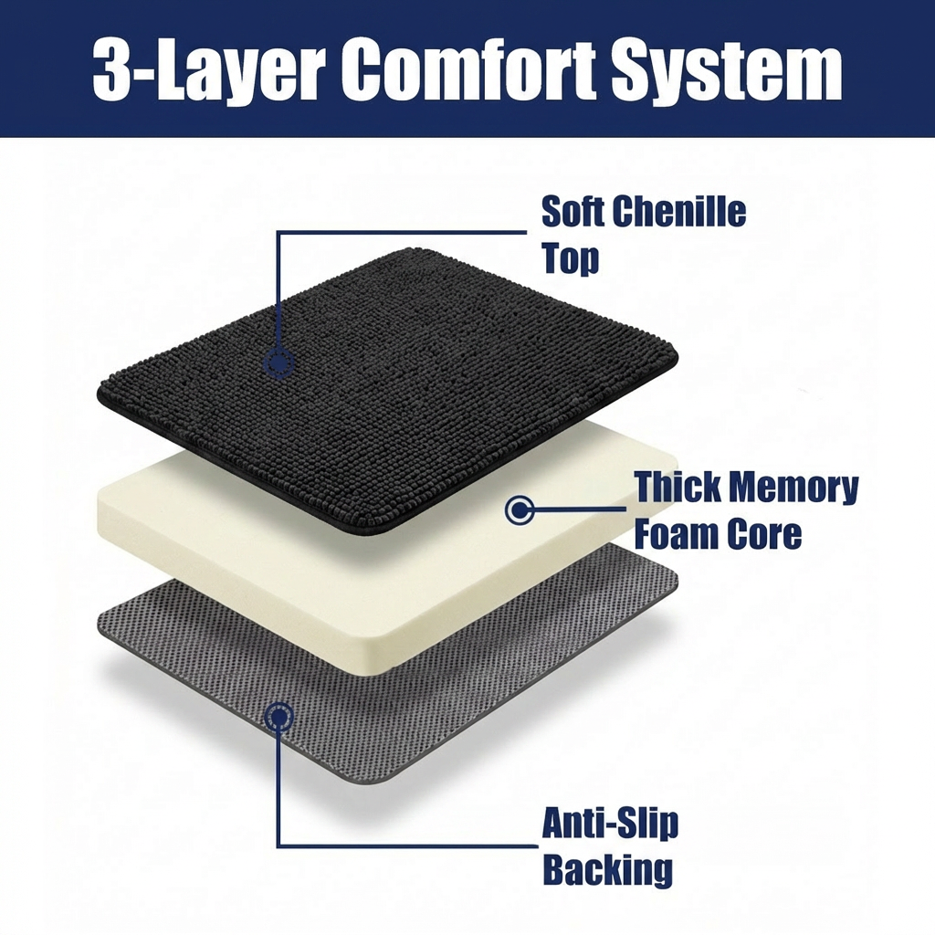 Muddymats® CloudStep Bathroom Rugs 2 Piece Set, Non Slip Bath Mats for Bathroom, Absorbent Memory Foam Chenille, Machine Washable Quick Dry Toilet Rug Set, 20"x30" + 20"x20" U-Shaped
