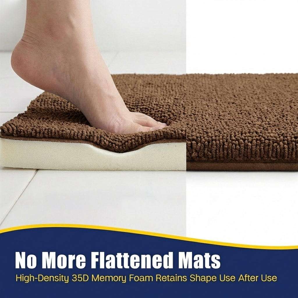 Muddymats® CloudStep Bathroom Rugs, Non Slip Bath Mats for Bathroom, Super Absorbent Memory Foam Chenille, Quick Dry Machine Washable Thick Toilet Rug for Shower Tub and Floor