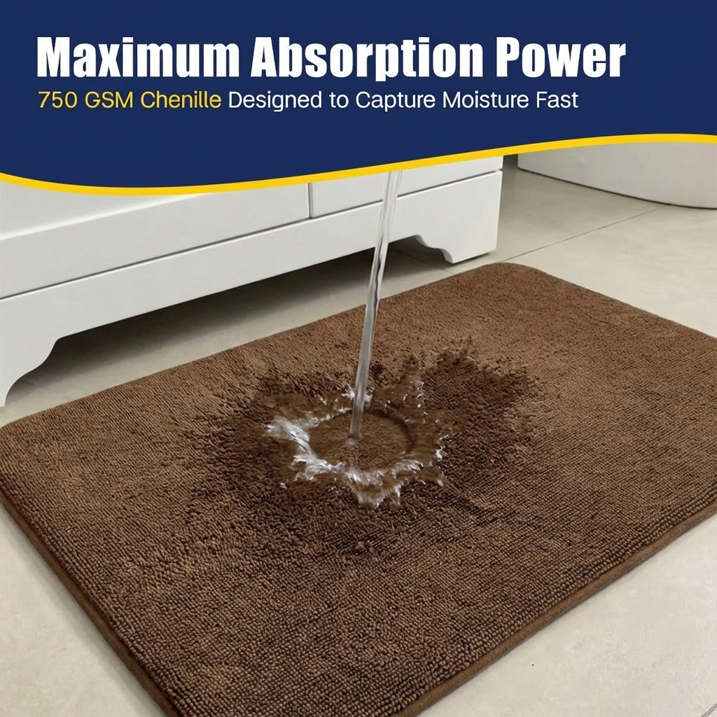 Muddymats® CloudStep Bathroom Rugs, Non Slip Bath Mats for Bathroom, Super Absorbent Memory Foam Chenille, Quick Dry Machine Washable Thick Toilet Rug for Shower Tub and Floor