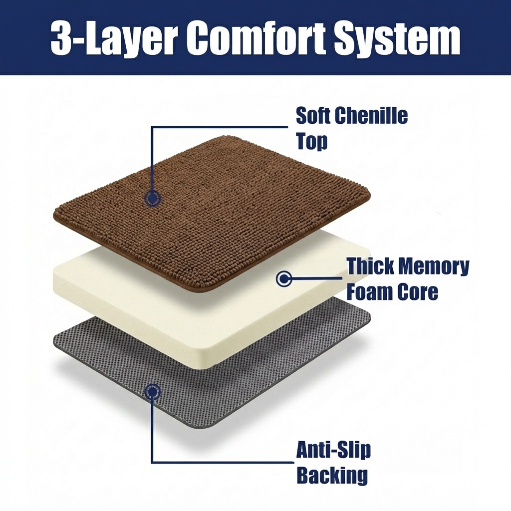 Muddymats® CloudStep Bathroom Rugs, Non Slip Bath Mats for Bathroom, Super Absorbent Memory Foam Chenille, Quick Dry Machine Washable Thick Toilet Rug for Shower Tub and Floor
