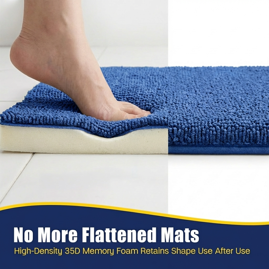 Muddymats® CloudStep Bathroom Rugs, Non Slip Bath Mats for Bathroom, Super Absorbent Memory Foam Chenille, Quick Dry Machine Washable Thick Toilet Rug for Shower Tub and Floor