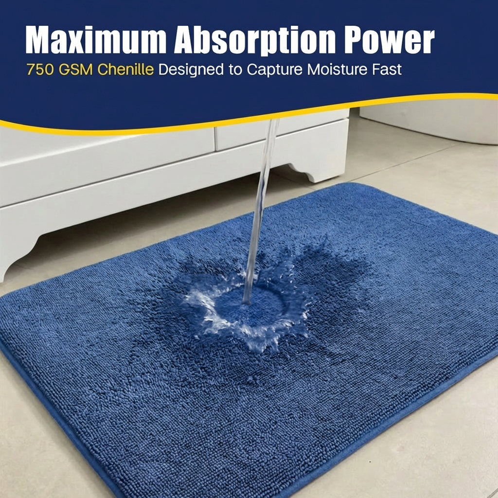Muddymats® CloudStep Bathroom Rugs, Non Slip Bath Mats for Bathroom, Super Absorbent Memory Foam Chenille, Quick Dry Machine Washable Thick Toilet Rug for Shower Tub and Floor