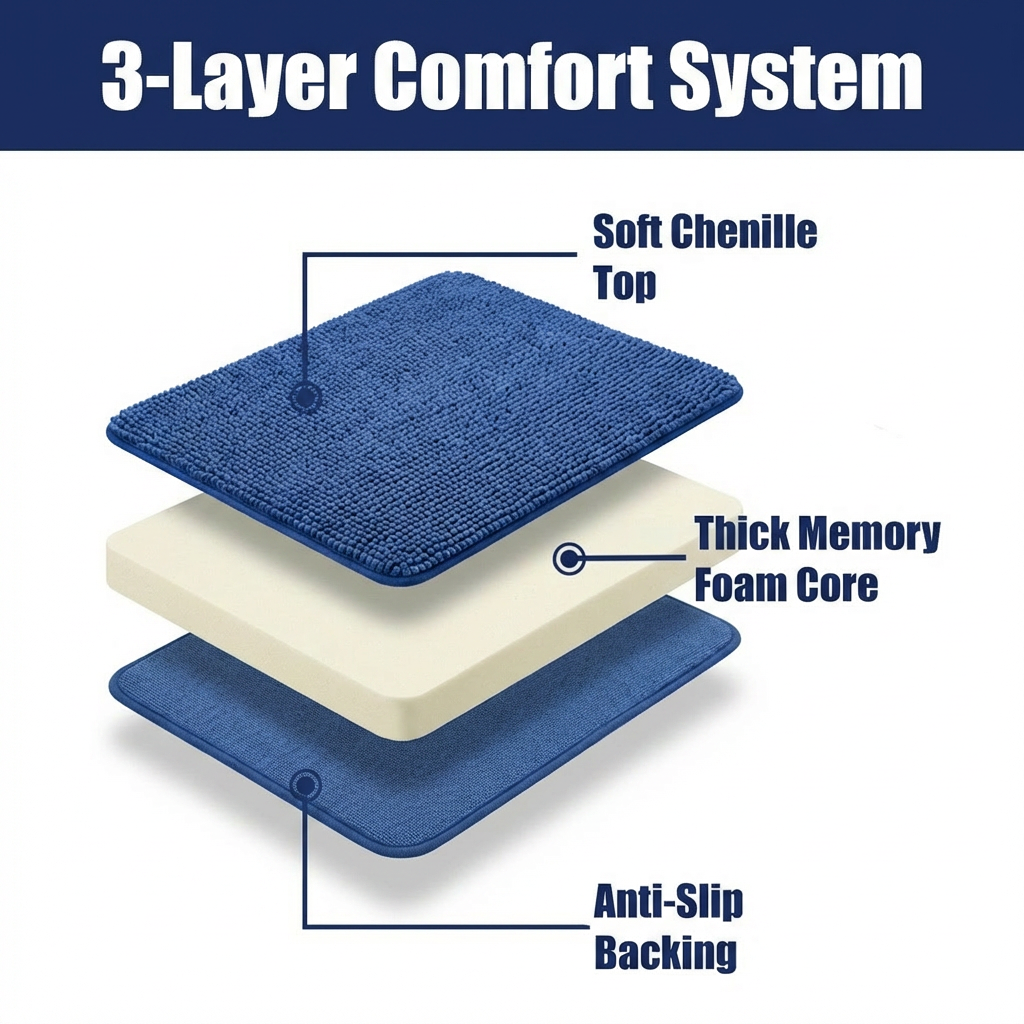 Muddymats® CloudStep Bathroom Rugs 2 Piece Set, Non Slip Bath Mats for Bathroom, Absorbent Memory Foam Chenille, Machine Washable Quick Dry Toilet Rug Set, 20"x30" + 20"x20" U-Shaped