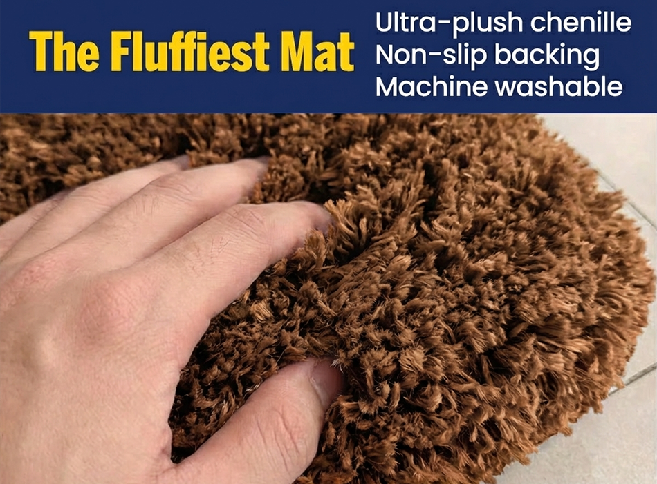 Muddymats® Fluffy Bathroom Rug, Soft Absorbent Microfiber Bath Mat, Non Slip, Quick Dry, Machine Washable for Bathroom Floor, Tub, Shower, Toilet and Sink