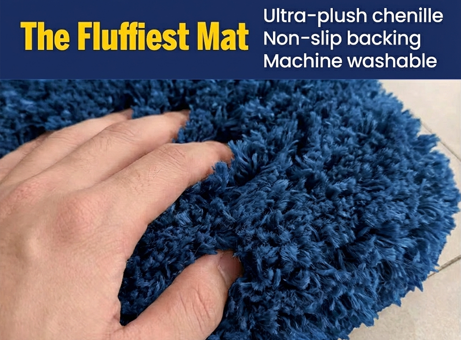 Muddymats® Fluffy Bathroom Rug, Soft Absorbent Microfiber Bath Mat, Non Slip, Quick Dry, Machine Washable for Bathroom Floor, Tub, Shower, Toilet and Sink