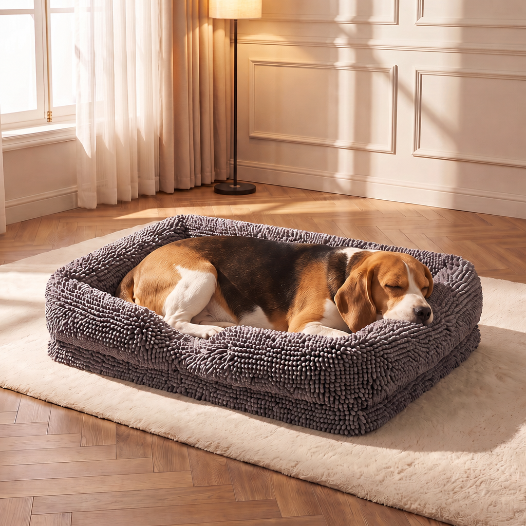 Muddymats® Rectangle Dog Bed — Real Memory Foam Support, Cozy Chenille Cover, Machine Washable | Fits Small to Large Dogs